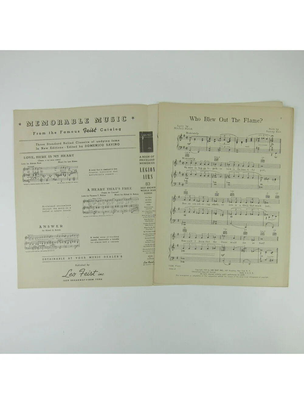 Sheet Music Who Blew Out The Flame? Ozzie Nelson Mitchell Parish Vintage 1938